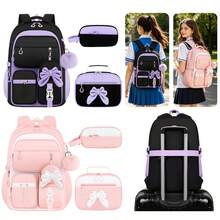 3 piezas Mochila con lazo desmontable para niñas, bolso de mano y estuche para lápices, regalo de vuelta a la escuela para uso diario en viajes, escuela y trabajo - conjunto de tres piezas - Ver 1