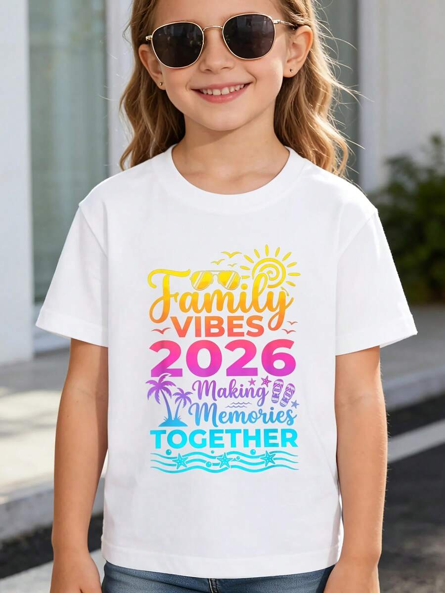 Create A Family Summer Vacation Atmosphere In 2026, Share Beautiful Memories, Children's T-Shirts With Novel Aesthetic Designs, Casual Children's T-Shirts, T-Shirts Of Es - 白色 - 查看 1