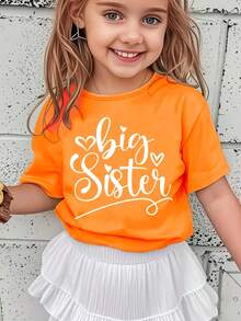 Simple, Comfortable And Sweet T-Shirt For Girls With A "Big Sister" Letter Print. - 灰色 - 查看 1