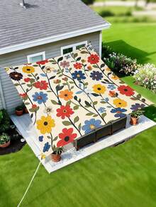 1pc Plant Leaf Floral Print Design Sunshade Awning, Outdoor Shade Cloth And Canopy, 2D Flat Printed Tent, Washable, Suitable For Garden, Camping, Beach, Yard, Poolside And More, Poles Not Included - Multicolor - View 18