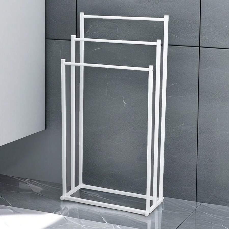 Black/White 3 Tier Free Standing Towel Rail Stand Unit Rack Storage Bathroom - White - View 1