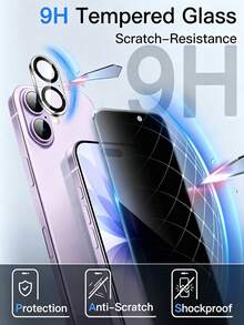 4-In-1 Set (2pcs Privacy Tempered Glass Screen Protector + 2pcs Camera Lens Protector) | Anti-Scratch Privacy Protection For Phone Screen Film | Compatible With IPhone 17 Pro Max/17 Pro/17/17 Air/16 Pro Max/16/16 Plus/15 Pro Max/15/14/13/12/11 | Birthday Holiday Phone Accessories Gift - Black - View 4