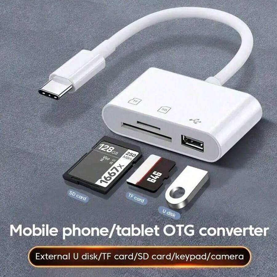 3合1 USB/OTG 讀卡機 高速數據傳輸 公對母 儲存卡讀卡器 適用手機/相機/電腦 相容 iPhone 17/16/15/14/13/12/11/XS/XR/X/8/7 系列 即插即用 無需 App - 白色 - 查看 1