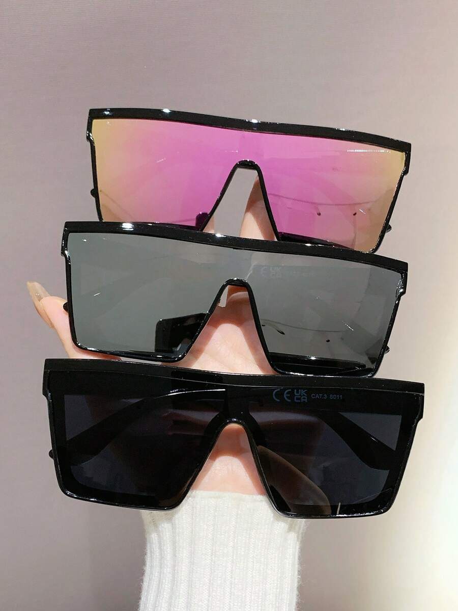 3pcs Unisex Square One-Piece Plastic Fashion Sunglasses - Multicolor - View 1