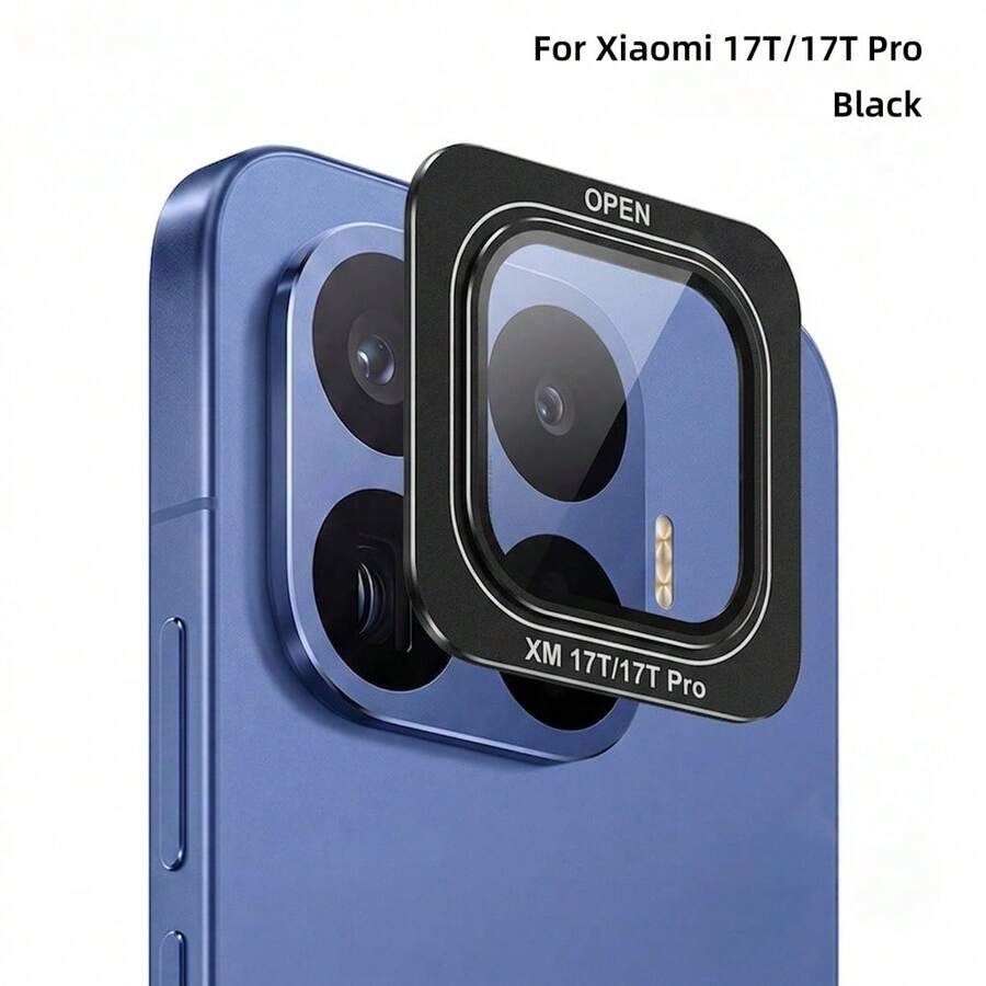1pc Compatible With Xiaomi 17T /17 T Pro High Definition Transparent Tempered Glass Camera Lens Protector Film, Metal Frame Integrated Phone Camera Lens Protector, Protective Pad, Black - Black - View 1
