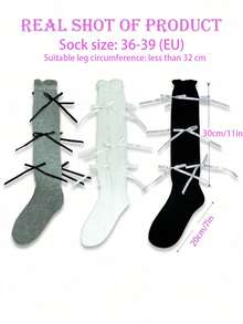 STAR RIVER 1 Pair Women's Thin Ballet Style Calf Socks, Solid Color Versatile Bow Knot Socks, Y2K Back To School Lace Socks - Multicolor - View 6