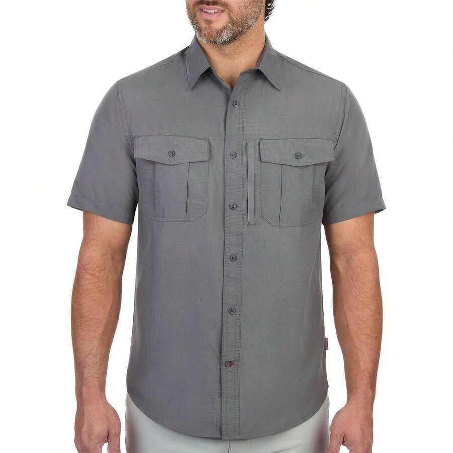 Coleman Mens UPF 40+ Ultra Lightweight Quick Dry Short Sleeve Guide Shirt Outdoor For Fishing Hiking Camping Variant 5 - 煙燻珍珠 - 查看 1