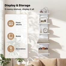 LOVEWE 5 Tier Wall Shelf Unit,White Vertical Floating Shelf-Narrow Decorative Wall Mount Modern Wall Decor Shelves For Bedrooms - 5th Floor - View 6