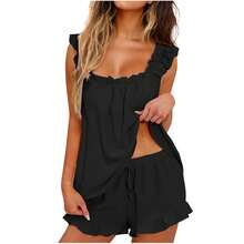Two-Piece Sleeveless Ruffled Shorts Casual Niche European-American Women's Set - 白色 - 查看 6