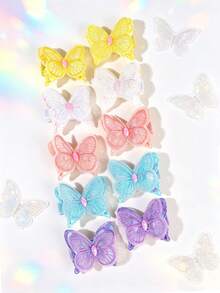 10pcs/Set Floral Butterfly Hair Clips, Round Sequin Hair Clips, Candy Color BB Clips, Sweet Y2K Girl Hair Accessories Gift Party Summer Vacation - Multicolor - View 3