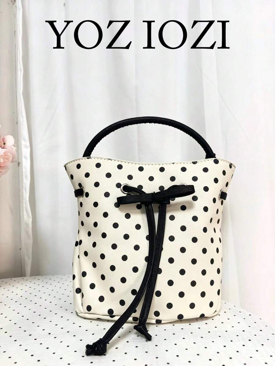 Bolso cubo de lunares estilo japonés & coreano minimalista Ins lindo nicho verano nuevo bolso pequeño versátil de lunares lindo - Blanco - Ver 1