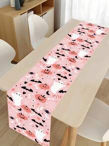 1/100件 35*180cm 粉色萬聖節桌旗，可愛幽靈南瓜蝙蝠圖案聚酯纖維桌布，萬聖節桌面裝飾，萬聖節主題派對，廚房與家居裝飾，室內外通用，節日桌飾，萬聖節派對用品 - 彩色 - 查看 9
