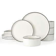 Richmount Dinner Set For 4/6, 12/18 Pieces Modern Porcelain Plates And Bowls Set, Dinnerware Sets Chip Resistant, Microwave & Dishwasher, Ceramic Dish Set Service For 4/6 - White and Black - View 9