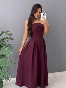Women's Long Strapless Dress With Back Tie In Elegant Premium Tailoring - 紫紅色 - 查看 2