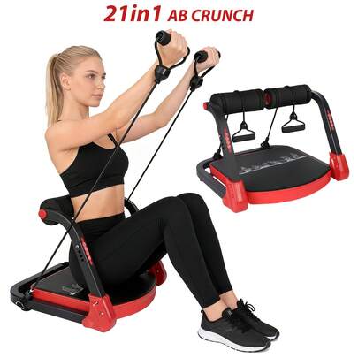 Una pieza de equipo de fitness para el hogar - Un entrenador abdominal plegable (con una capacidad de peso de 100 kg) adecuado para uso tanto en el hogar como en la oficina; una máquina todo en uno para entrenar los abdominales, las piernas y los glúteos, con dos bandas de resistencia incluidas.