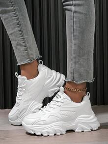 Women's Minimalist New Comfortable Lace-Up Thick Sole Casual Running Shoes, Versatile Personalized Outdoor Street Sports Shoes - White - View 5