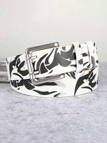 Vintage Punk Style Cool Futuristic Y2K Belt With Double Pin Buckle,For Men Women,Ideal For Casual Outings, Street Looks, Date Nights, Music Festivals - Black and White - View 6