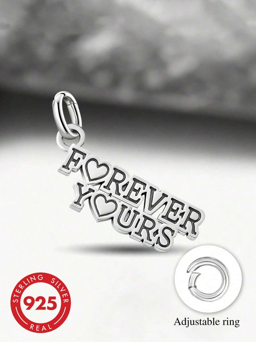 1件简约独特925纯银“ForeverYours”吊坠,DIY饰品,精致的男女圣诞礼物 - 款式1 - 查看 1