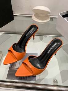 2026 Summer New Orange Pointed Toe Stiletto Heel Mule Sandals For Women, Elegant Versatile Date Night High Heel Shoes, Export Style - Orange - View 1