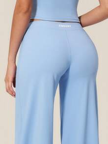 TimeOff 1 pièce Pantalon large fluide de couleur unie pour femmes - Bleu azur - Voir 9