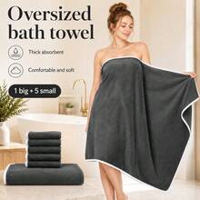 Oversized Bath Towel Set Of 6 Ultra Soft And Absorbent Microfiber Towels For Bathroom Gym Travel And Hotel Daily Use - Grey - View 2