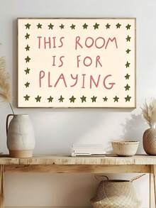 1 pieza Pintura decorativa con cita "Esta habitación es para jugar", rayas azules y rojas, pintura decorativa para sala de juegos, regalo ideal, adecuado para dormitorio, sala de estar, oficina, arte de pared, decoración de pared, decoración del hogar, decoración de habitación, arte de pared en lienzo, póster, arte de pared enmarcado, marco opcional - 1 unidad - Ver 2