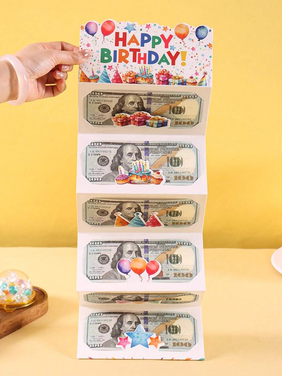 1 Set Amplop Kartu Ucapan Ulang Tahun Lipat, Pola Hadiah Warna-warni untuk Kejutan Uang Tunai Pesta Ulang Tahun, Termasuk 6 Slot, Cocok untuk Dekorasi Pesta Ulang Tahun