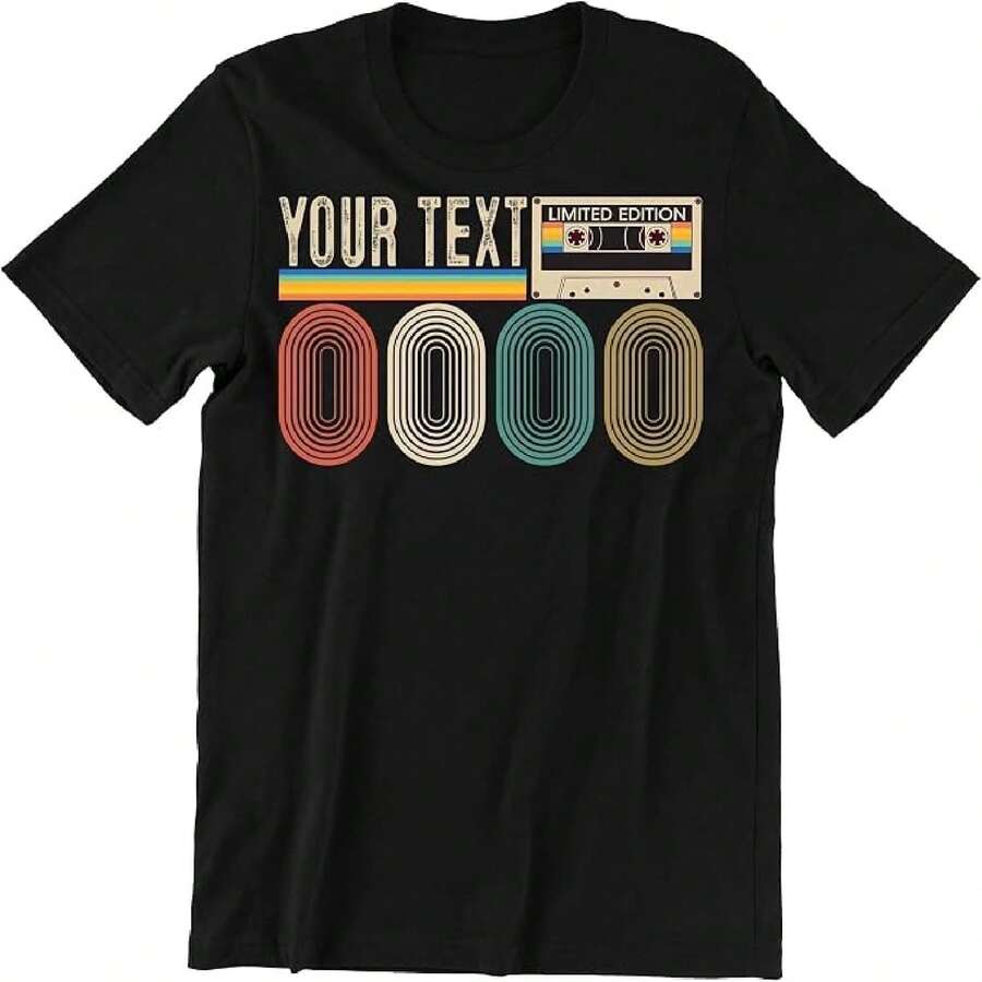 Custom Retro Mixtape Birthday T-Shirt Limited Edition - Black - View 1