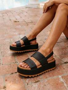 Women's Fashionable Platform Sandals, Casual Elegant Water Sandals, Open Toe Comfortable & Lightweight,Commuter Vacation Summer Beach Walking Sandals - 黑色 - 查看 4
