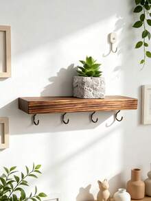 Rural Style Wooden Key Hook | Small Wall Mounted Floating Shelf | Simple Household Storage Rack, Room Decor,Bedroom Decor With Universal Home Decor - View 6