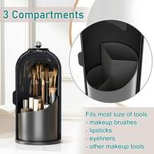 4 Colors Available 360° Rotating Makeup Organizer With Sealed Dustproof Moisture-Proof Flip Lid, ABS Vanity Caddy With 3-Tier Height Storage For Powder Brushes Lipsticks Eyeliners Sponges, Non-Slip Base, Blocks Bathroom Steam & Humidity - Black - View 3
