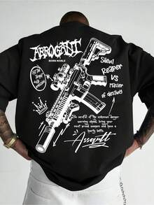 Una camiseta a la moda con divertidos elementos de dibujos y patrones de letras escritas a mano. - Negro - Ver 2