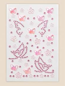 Pink Butterfly Flower 3D Glitter Rhinestone Face Jewels, Y2K Self-Adhesive Rhinestones, DIY Concert Disco Party Shiny Face Decoration - 粉色 - 查看 7