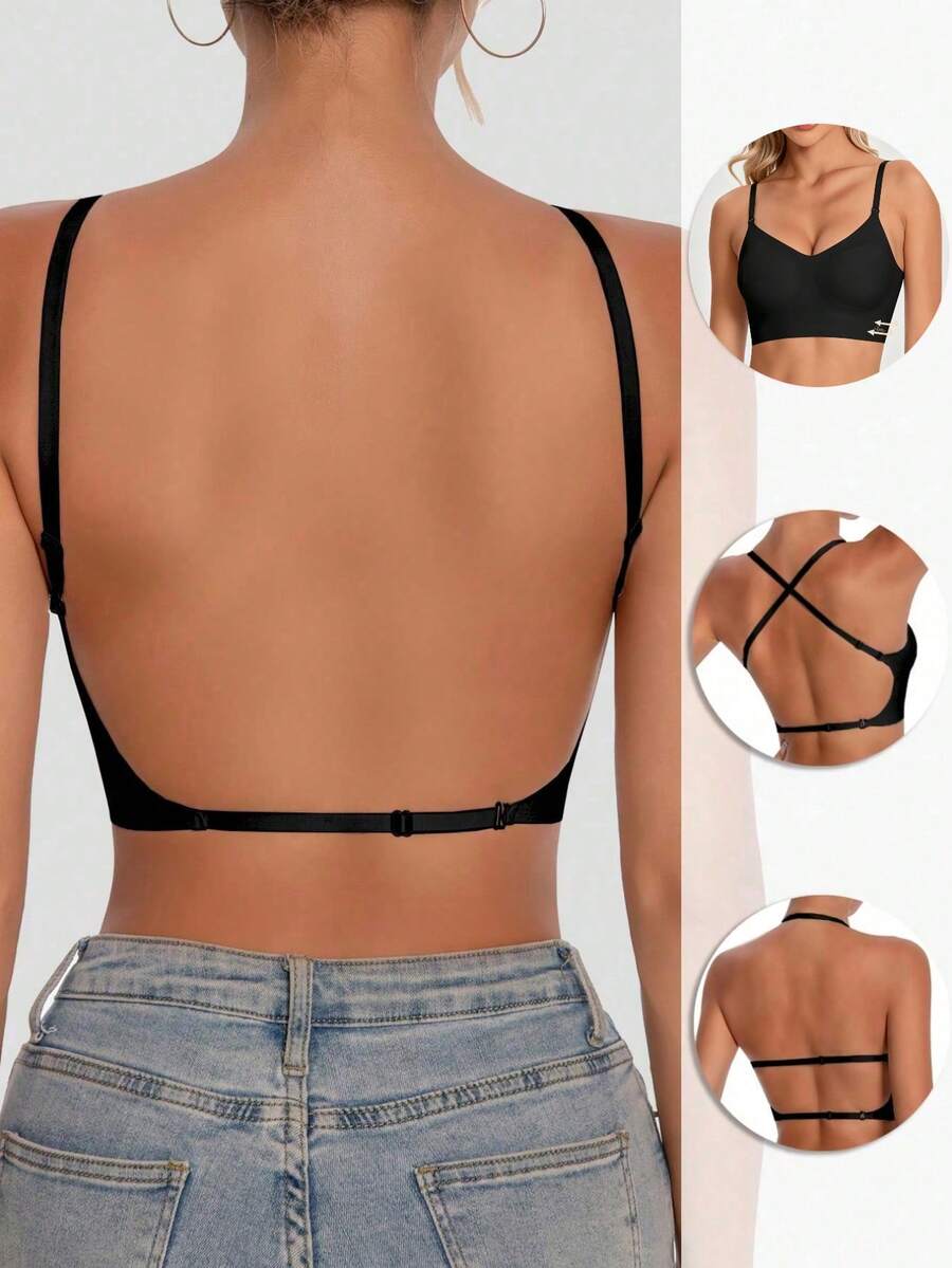 Women's Seamless Backless Sexy Lingerie Bridal Underwear 3 Adjustable Straps Low Back Wedding Lingerie Breathable Comfortable Formal Occasion Camisole