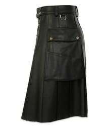 Men's Festive Tartan Skirt, Men's Multicoloured Pleated Leather Skirt - Blue - View 4