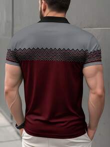 Men's Business Casual Wavy Pattern Colorblock Short Sleeve Polo Shirt - Multicolor - View 3