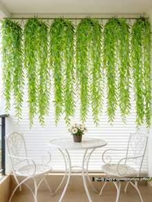 10pcs Light Green Artificial Hanging Leaf Vines, Faux Willow Branches, Simulated Plastic Plants, Green Leaves, Fake Ivy, Suitable For Wall, Balcony, Garden, Wedding, Windowsill, Party, Wreath Decoration, Jungle Decor, Home Indoor/Outdoor Garden, DIY Basket, Flower Pot Filler, Wedding Party Decoration, UV Resistant - Light Green - View 3