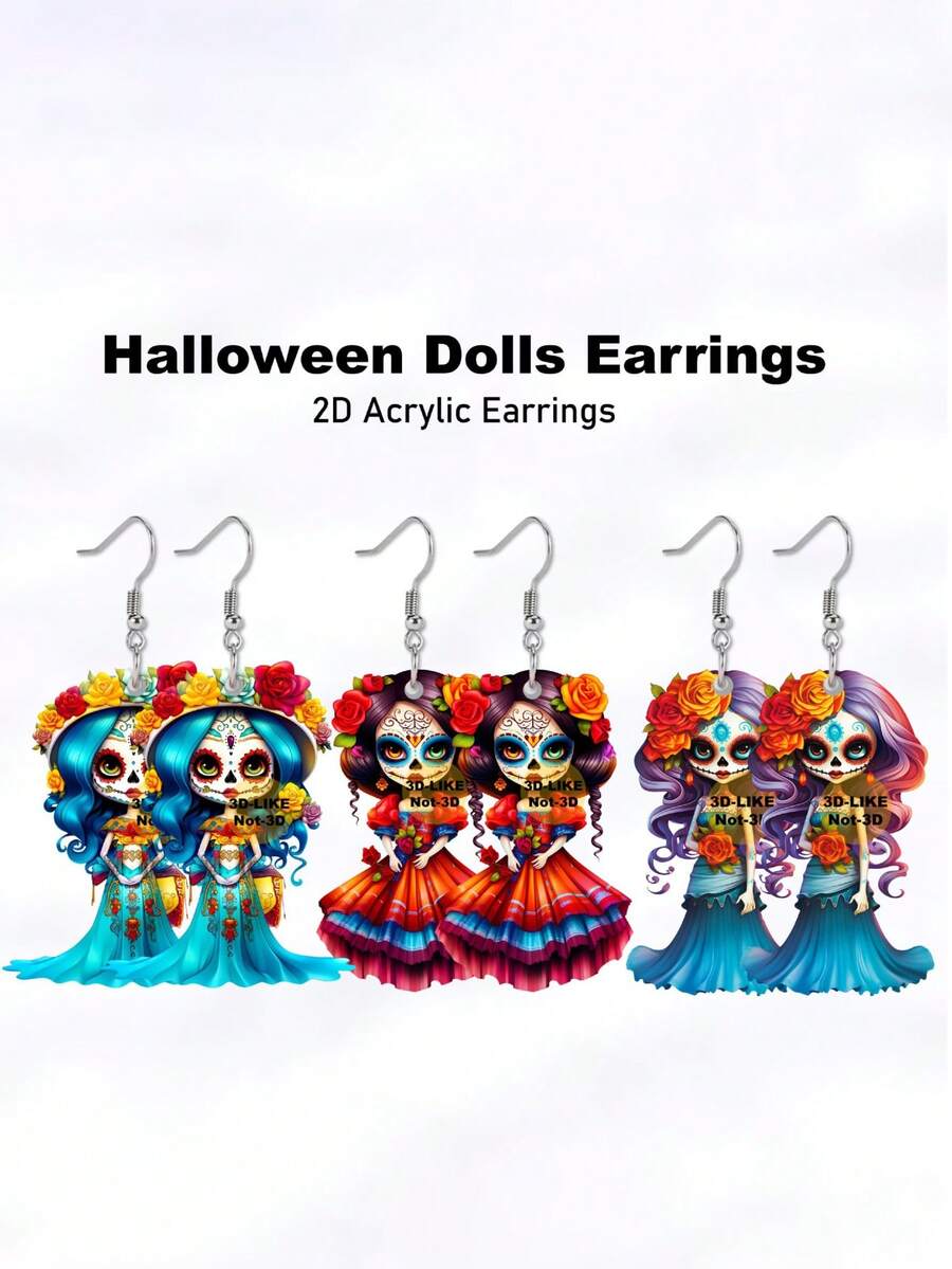 Halloween Fashion Acrylic Ghost Bride Earrings, Women's Fun Fashion Jewelry Gift - Multicolor - View 1