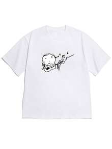 2026 Women's Blouses: Elegant And Minimalist Women's T-Shirt With Artistic Print Of A Black-Eyed Cat And Guitar - Suitable For Casual Wear In Spring/Summer, Short-Sleeved Blouse - 白色 - 查看 1