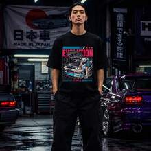 Camiseta de Anime JDM para Coche, Camiseta de Carreras de Drift Japonesas, Camiseta Gráfica de Chica Automotriz, Ropa Urbana de Coche Tuner, Regalo de Carreras para Entusiastas de Coches - Negro - Ver 2