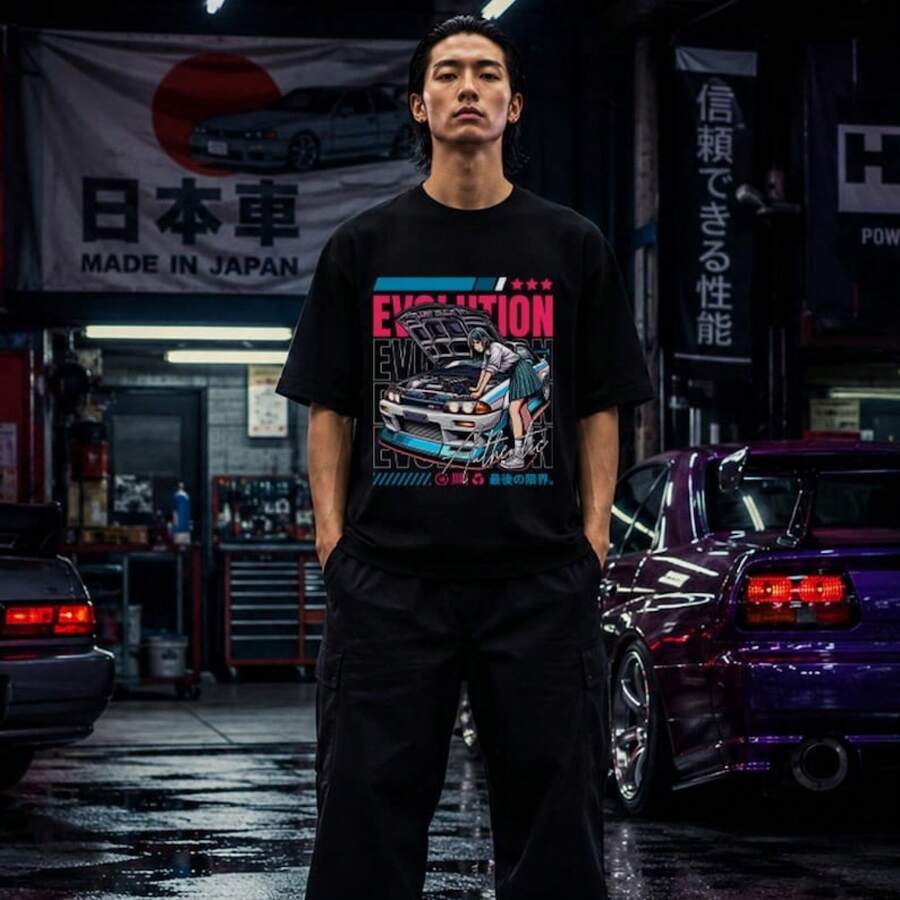 Camiseta de Anime JDM para Coche, Camiseta de Carreras de Drift Japonesas, Camiseta Gráfica de Chica Automotriz, Ropa Urbana de Coche Tuner, Regalo de Carreras para Entusiastas de Coches