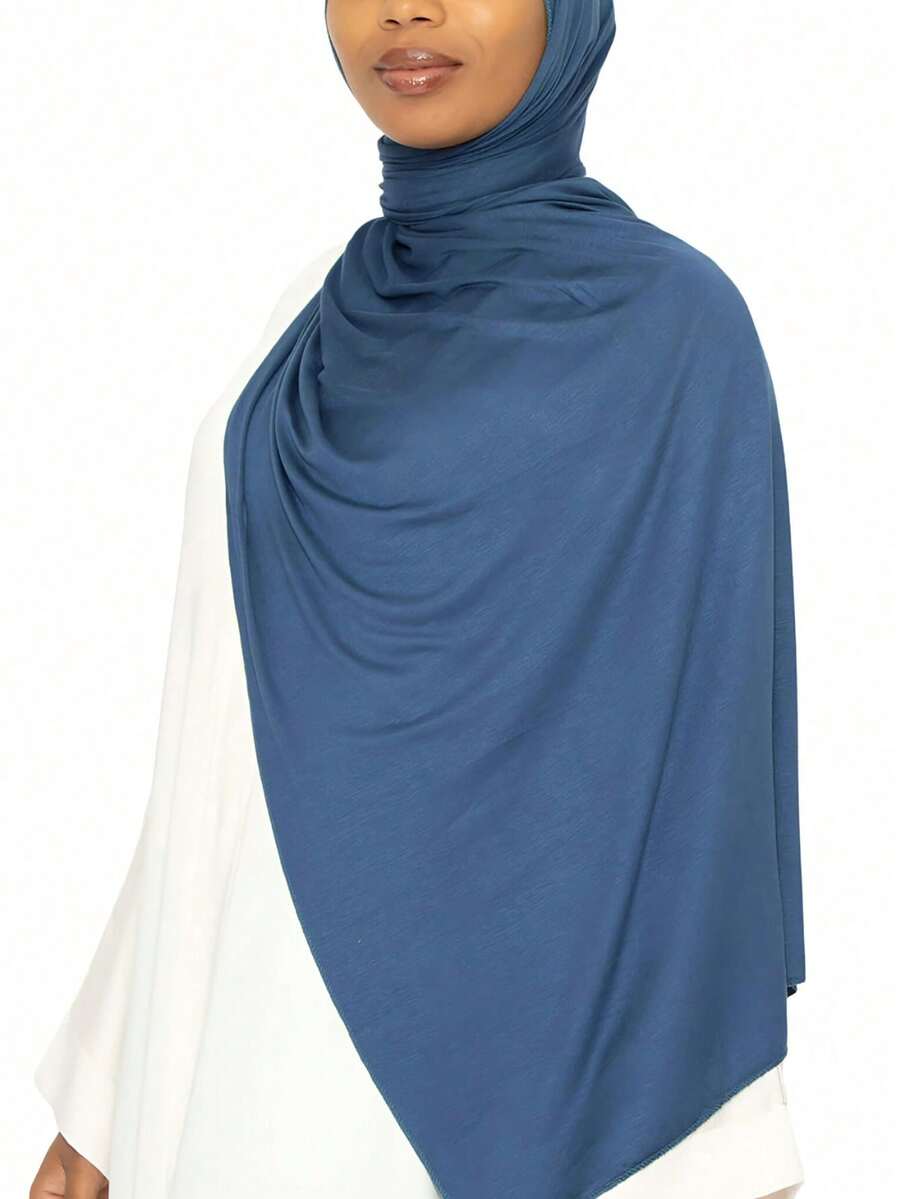 1 Piece Of Solid Color Soft Jersey Hijab, Pure Long Scarf For Women. - 玫瑰紅 - 查看 1