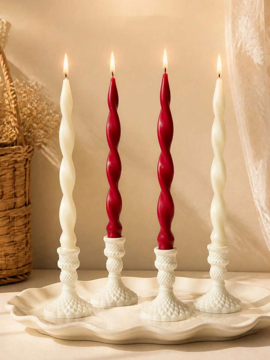 Set Lilin Aromaterapi Batang Panjang Spiral Biru 12pcs/4pcs/2pcs, Campuran Lilin Kedelai, Desain Taper Panjang 25cm, Lilin Wangi, Dekorasi Rumah Penting, Dekorasi Meja - Batang panjang berulir putih - View 1