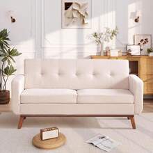 Kingfun - Sofá de dos plazas de 165.6 cm de ancho, decoración moderna de mediados de siglo, sofás para sala de estar, muebles tapizados con botones, fácil de instalar, sofá pequeño para dormitorio - Beige 2.0 - Ver 4
