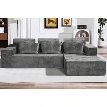 HABUTWAY 105" L Shape Modular Sectional Sofá para Salón de Estar, No se Recoge, Modular Sofá Confortable con Asiento para Salón recámara, Lujo Acorazado Derecho, Blanco - Terciopelo Gris - Ver 2