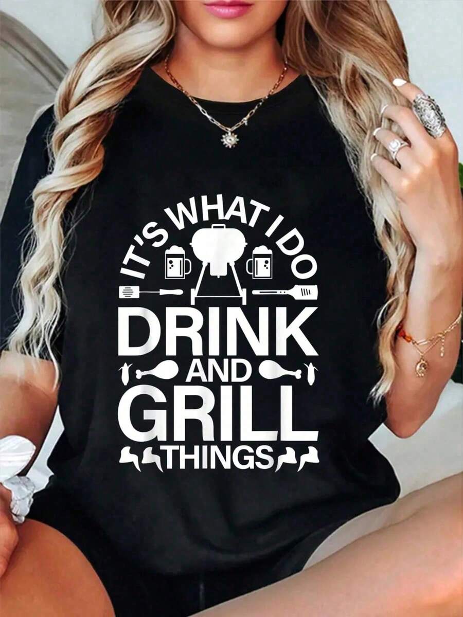 Women T-Shirt 100% Cotton Vintage Print Fashion Fit Vintage Soft Premium Casual Blouses For Lady Casual Sets For - 黑色 - 查看 1