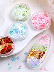 四季主題美甲亮片，雪花楓葉小花混色全息亮片，春夏秋冬 DIY 可穿戴美甲奶油膠裝飾亮片美甲飾品 - 彩色 - 查看 4