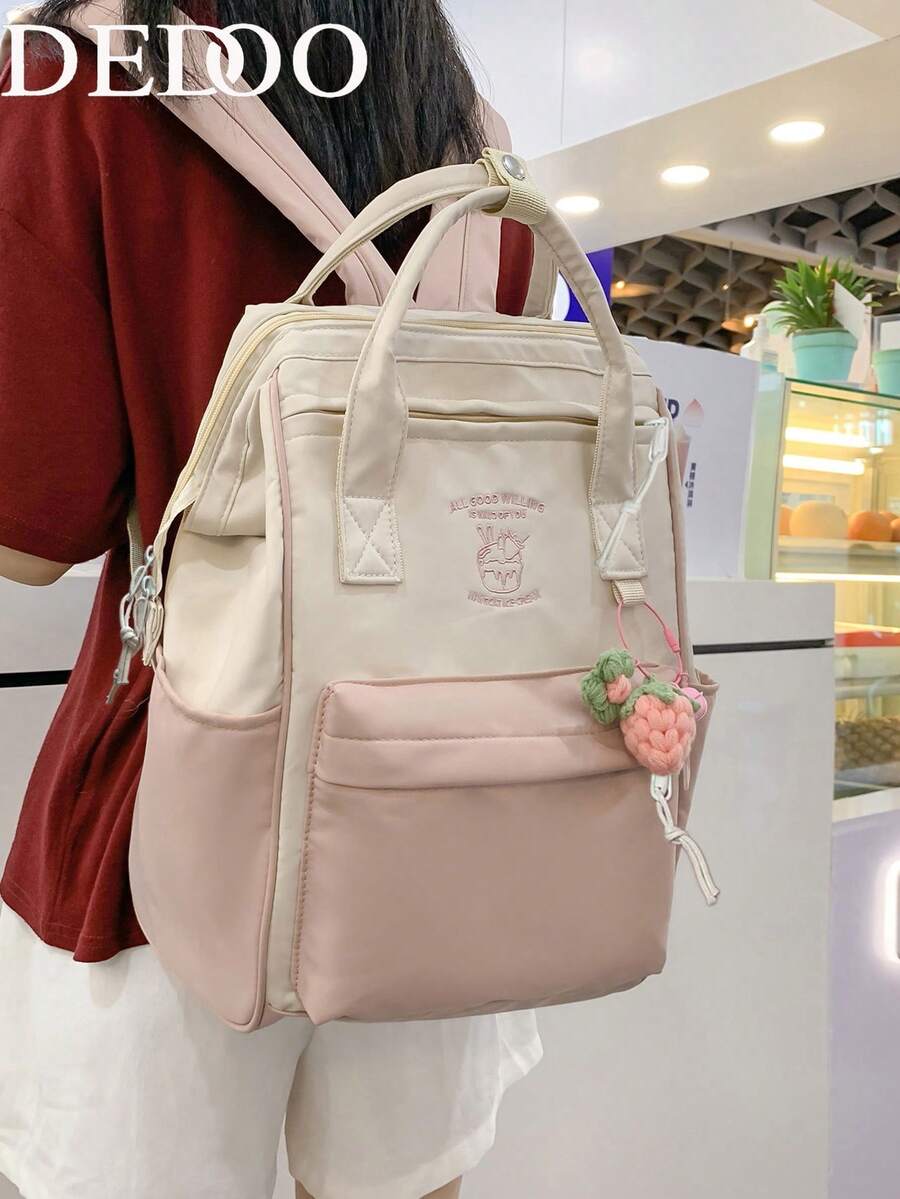 Dedoo Mochila para mujer, mochila de mano de dos tonos, tela de nailon impermeable, gran capacidad de almacenamiento ligero, escuela regreso a la escuela uso diario todas las estaciones - Rosa - Ver 1