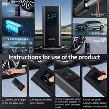 1pc Portable Air Pump Car Tire Inflator Wired/Wireless 150PSI 2000mAh 7.4V/11.1V/DC12V Suitable For Car/Motorcycle/Bicycle Note: Wired Model Does Not Include Battery, Must Be Connected To Vehicle Power Outlet During Use - 黑色 - 查看 5