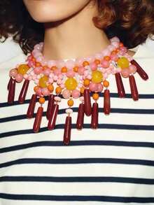 1 pieza de collar con detalle de letra en turquesa de estilo occidental neutro, disponible como joyería para parejas. - Collar de cuentas - Ver 7